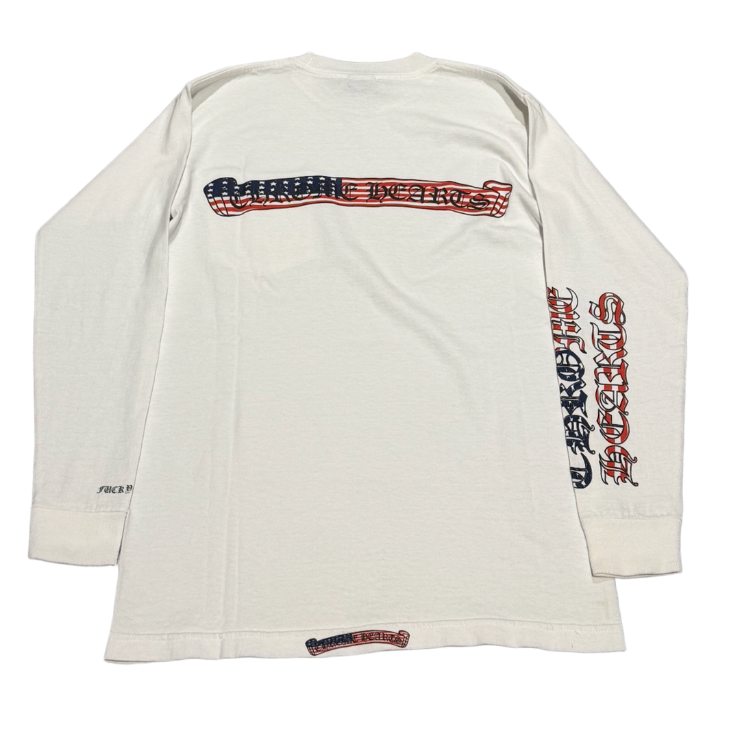 Chrome Hearts 'USA Scroll' Vintage White Pocket Longsleeve Tee