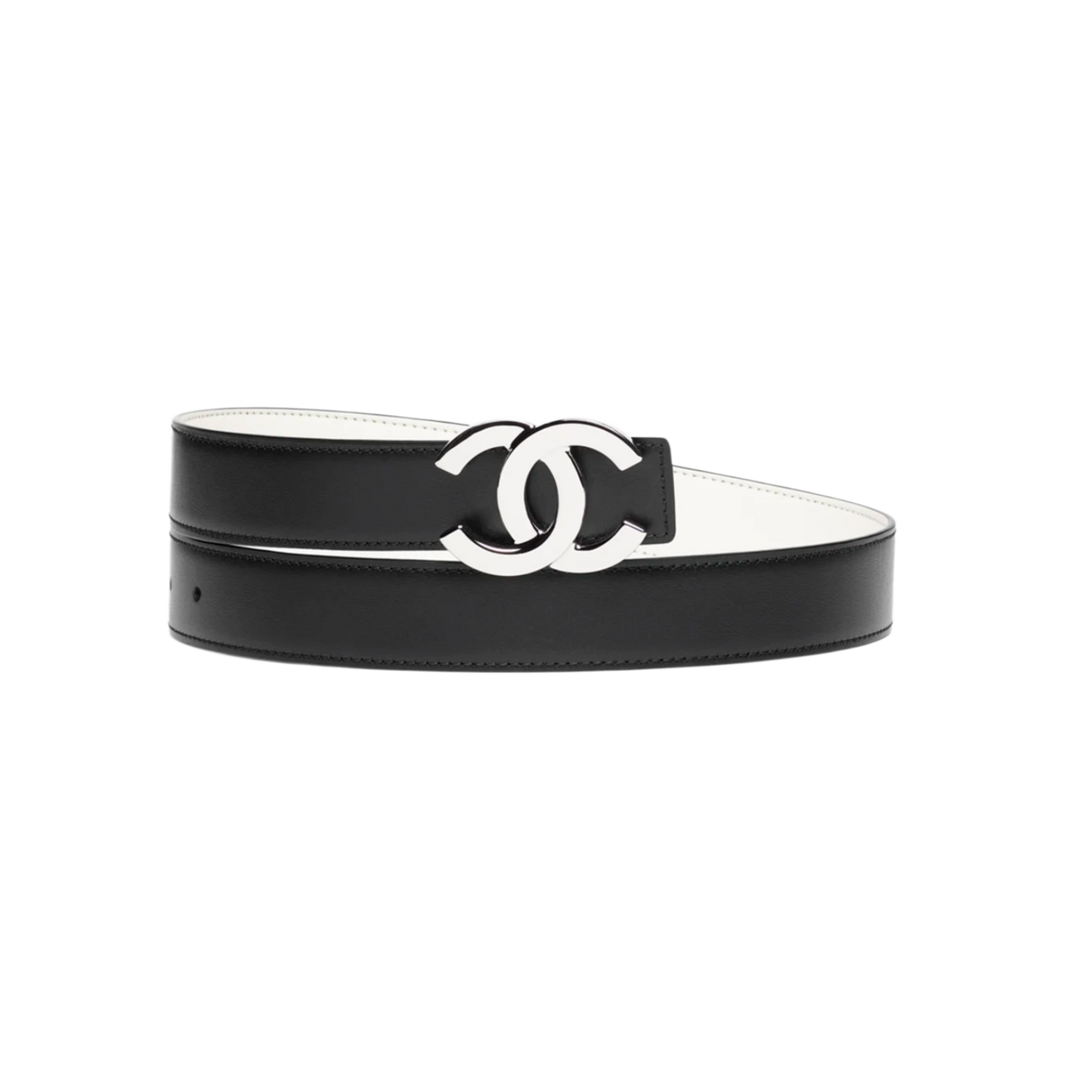 Chanel 'Black & White' Reversible Calfskin Silver Belt