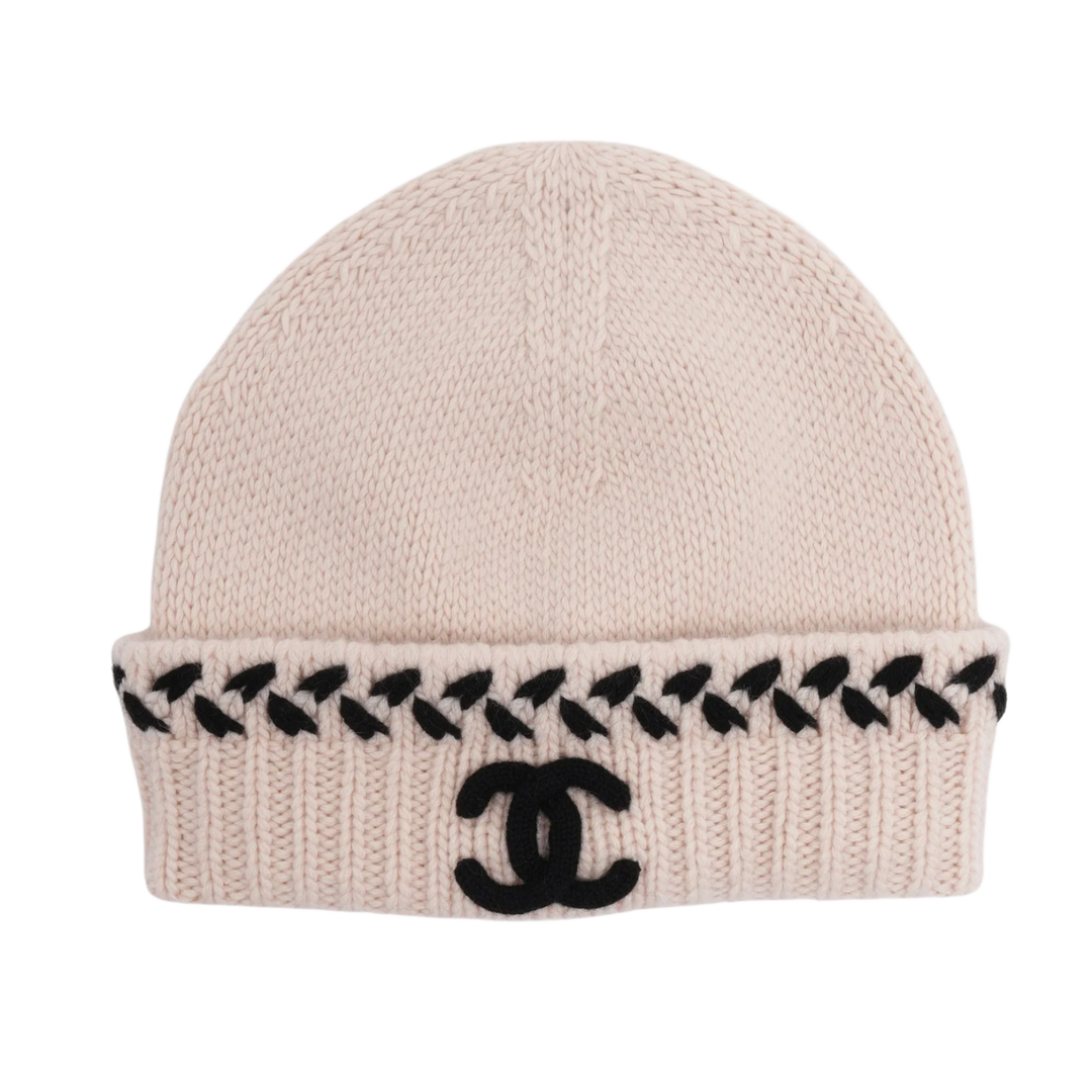 Chanel 'White & Black Chain' Knit Cashmere Beanie