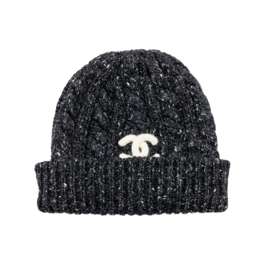 Chanel 'Black & Ecru' Knit Cashmere Beanie