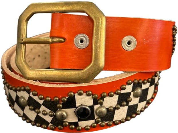 Studded 'Black Gem Checkered' Orange Belt