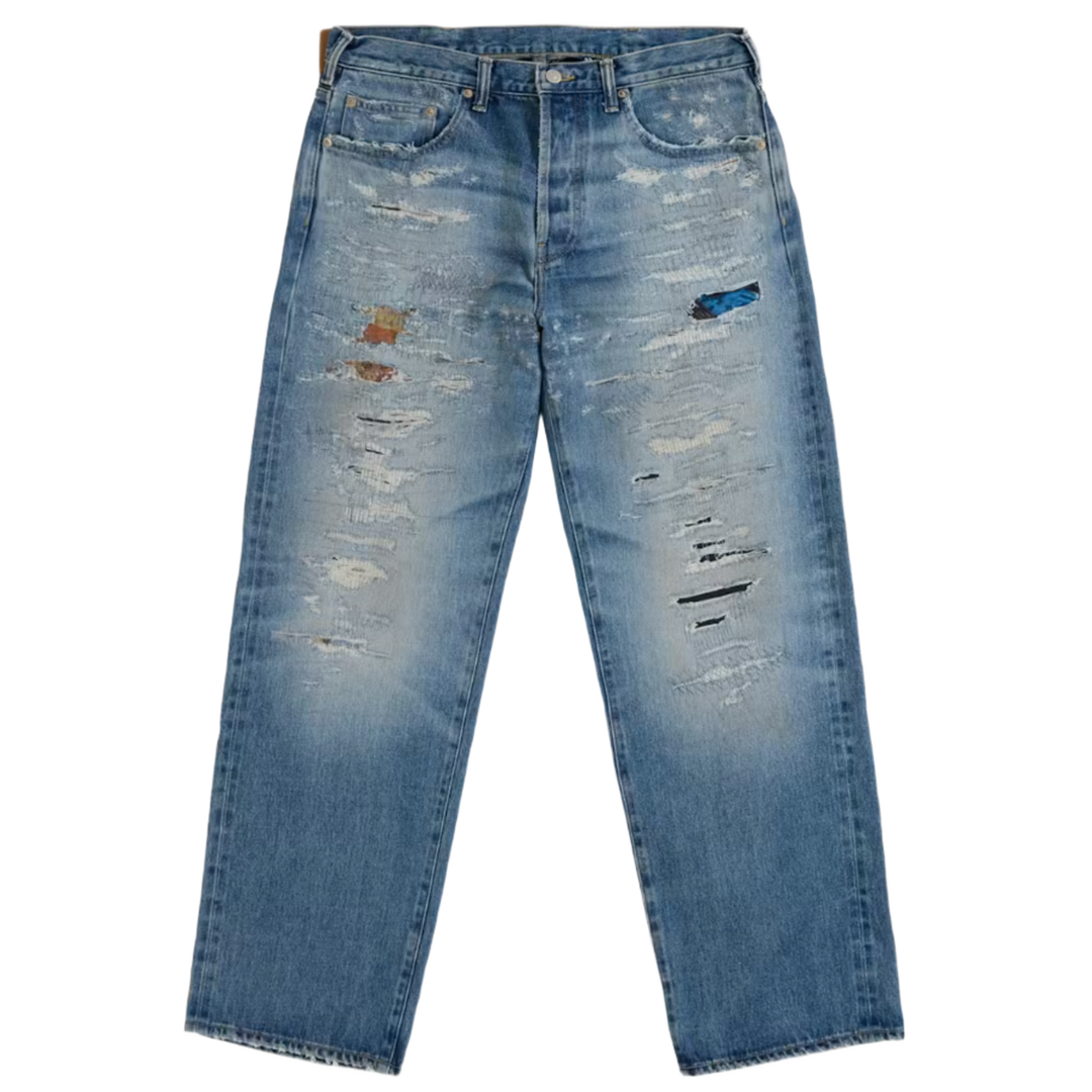 Supreme x MM6 'Blue' Distressed Loose Fit Selvedge Jeans