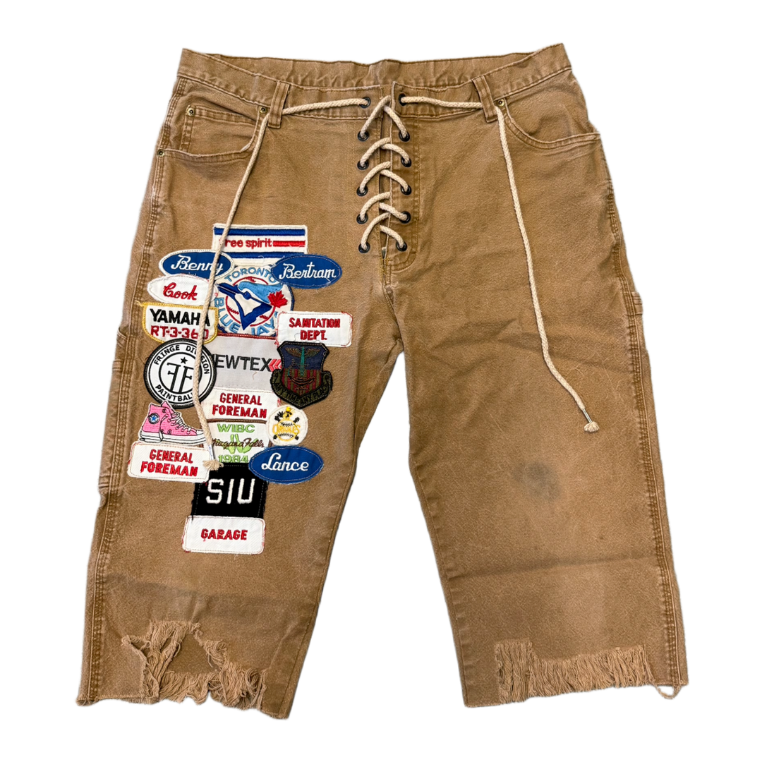 SeCND SLF 'Bronze' Patchwork Denim Shorts