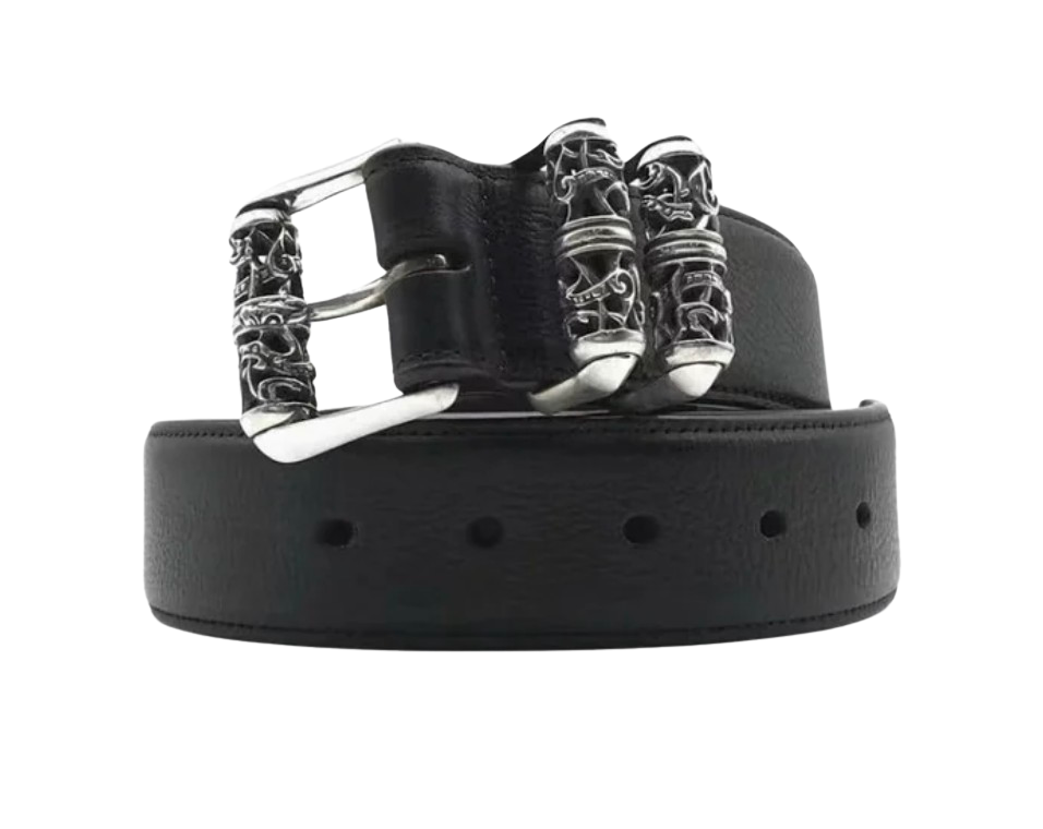 Chrome Hearts 'Double Roller' Black Leather Belt
