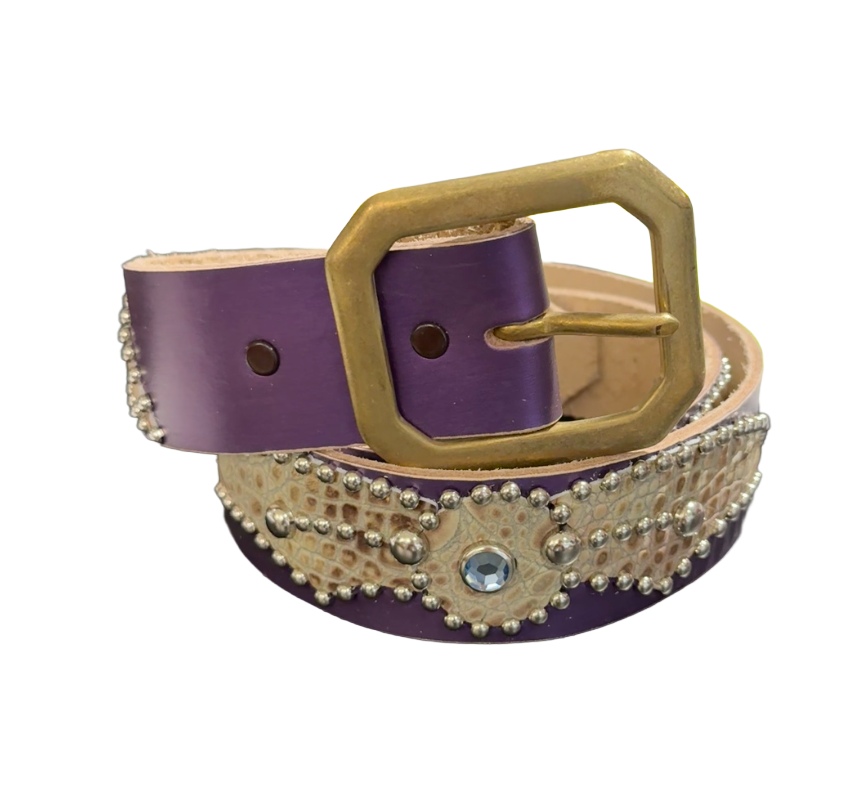 Studded 'Tan Snakeskin Spider Gem' Purple Belt