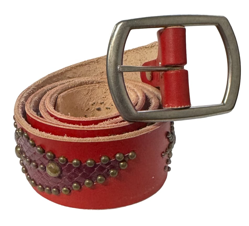 Studded 'Fuck Off' Purple Snakeskin Red Belt