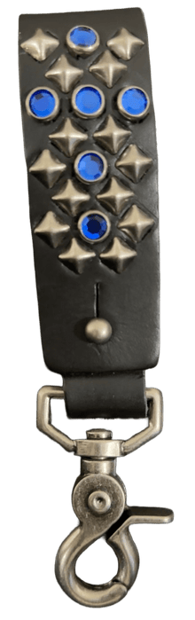 Studded Leather Keychain 'Blue/Silver'