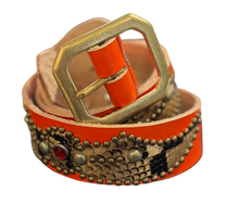 Studded 'Red Gem/ Snakeskin Black Brown' Orange Belt