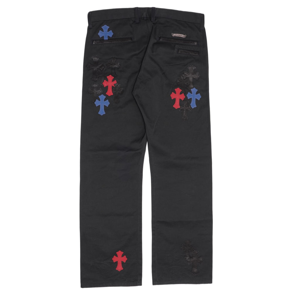 Chrome Hearts 'Black' Red & Blue Leather Cross Patch Chino Pants