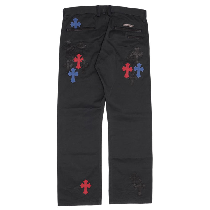 Chrome Hearts 'Black' Red & Blue Leather Cross Patch Chino Pants