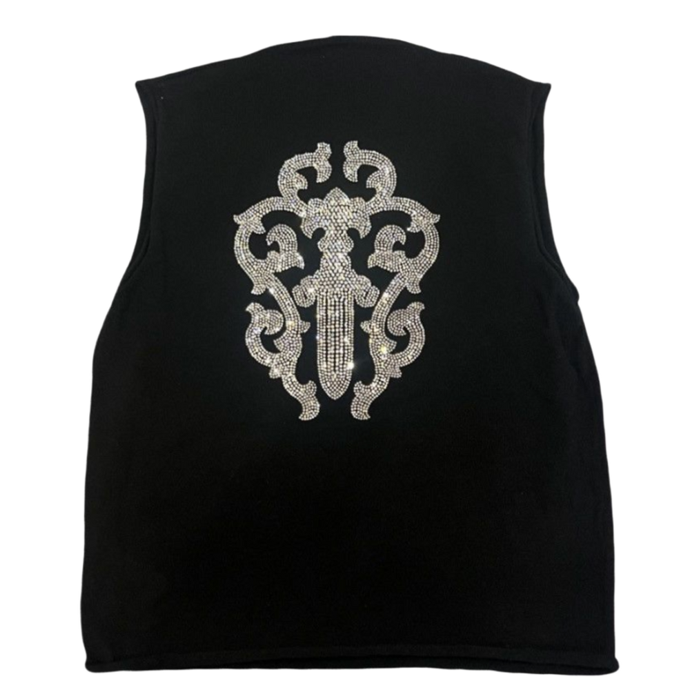 Chrome Hearts 'Rhinestone Dagger' Cashmere Sleeve Less Women's Tank Top