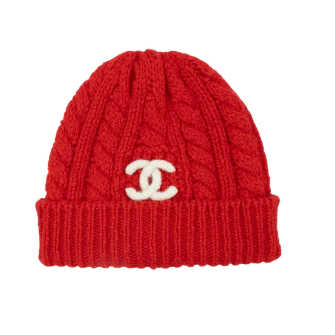 Chanel 'Red' Knitted Cashmere CC Beanie