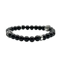 Chrome Hearts 'Obsidian Silver' Cross Pendant 6mm Beaded Bracelet
