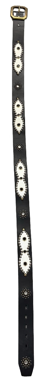 Studded 'Inifinty White Leather Black Gem' Belt