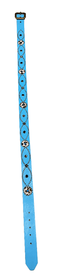 Studded 'Silver Loop/ Cow Fur Gem' Baby Blue Belt