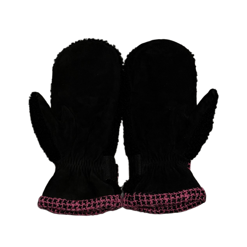 Chanel CC Logo 'Black/Pink' Shearling Tweed Mittens Gloves
