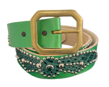 Studded 'Green Snakeskin Spider Gem' Green Belt