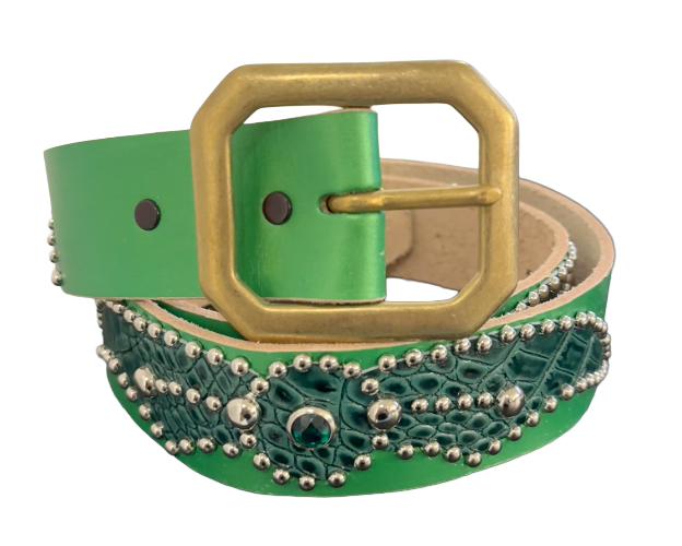 Studded 'Green Snakeskin Spider Gem' Green Belt