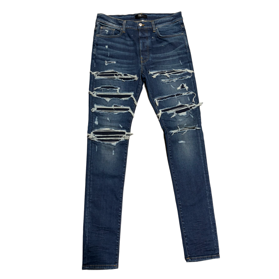 Amiri 'Navy' Glitter Patch MX1 Thrasher Jeans