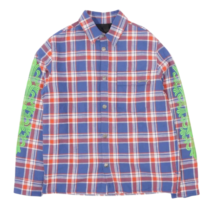 Chrome Hearts 'Green Floral' Blue Padded Flannel Jacket