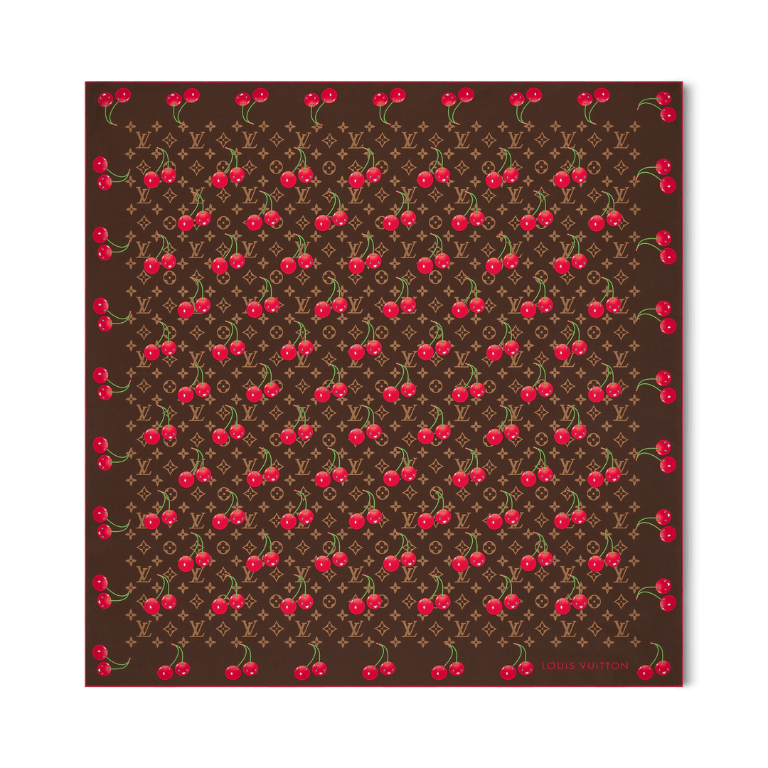 Louis Vuitton x Takashi Murakami 'Cherry Motif' Monogram Cerise 90 Silk Square
