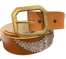 Studded 'Pink Tan Scale Silver Star Spider Gem' Brown Belt