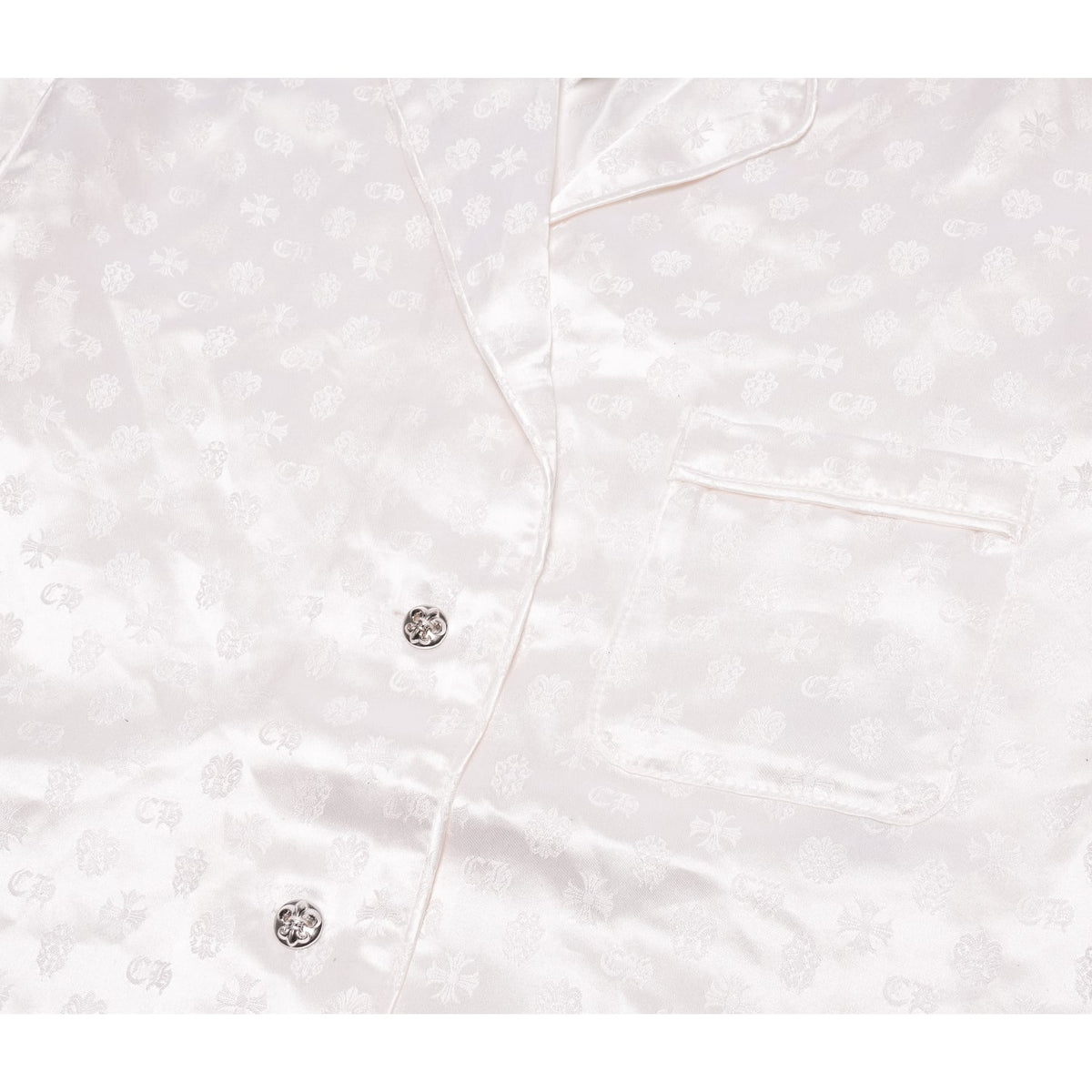 Chrome Hearts 'Cross Patch' White Tonal Monogram Silk Pajama Shirt