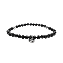 Chrome Hearts 'Obsidian Silver' Fleur Pendant 6mm Beaded Bracelet