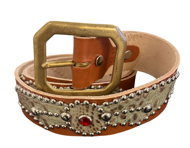 Studded 'Tan Scale Spider Gem' Brown Belt
