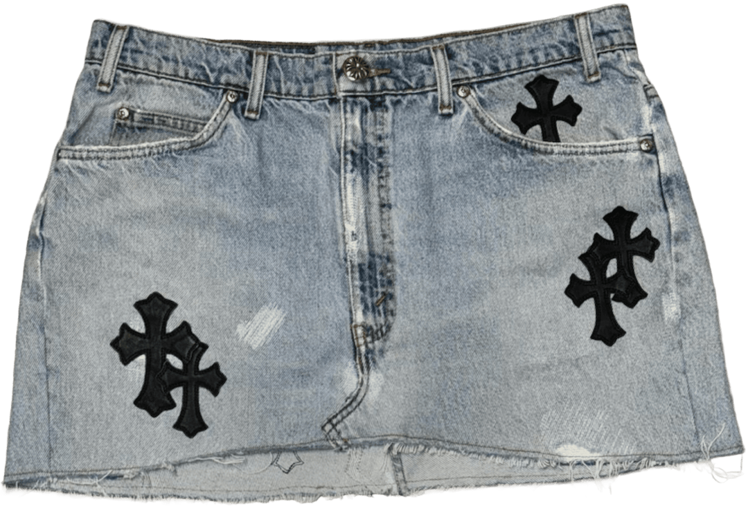 Chrome Hearts '10 Patch' Light Blue Jean Skirt