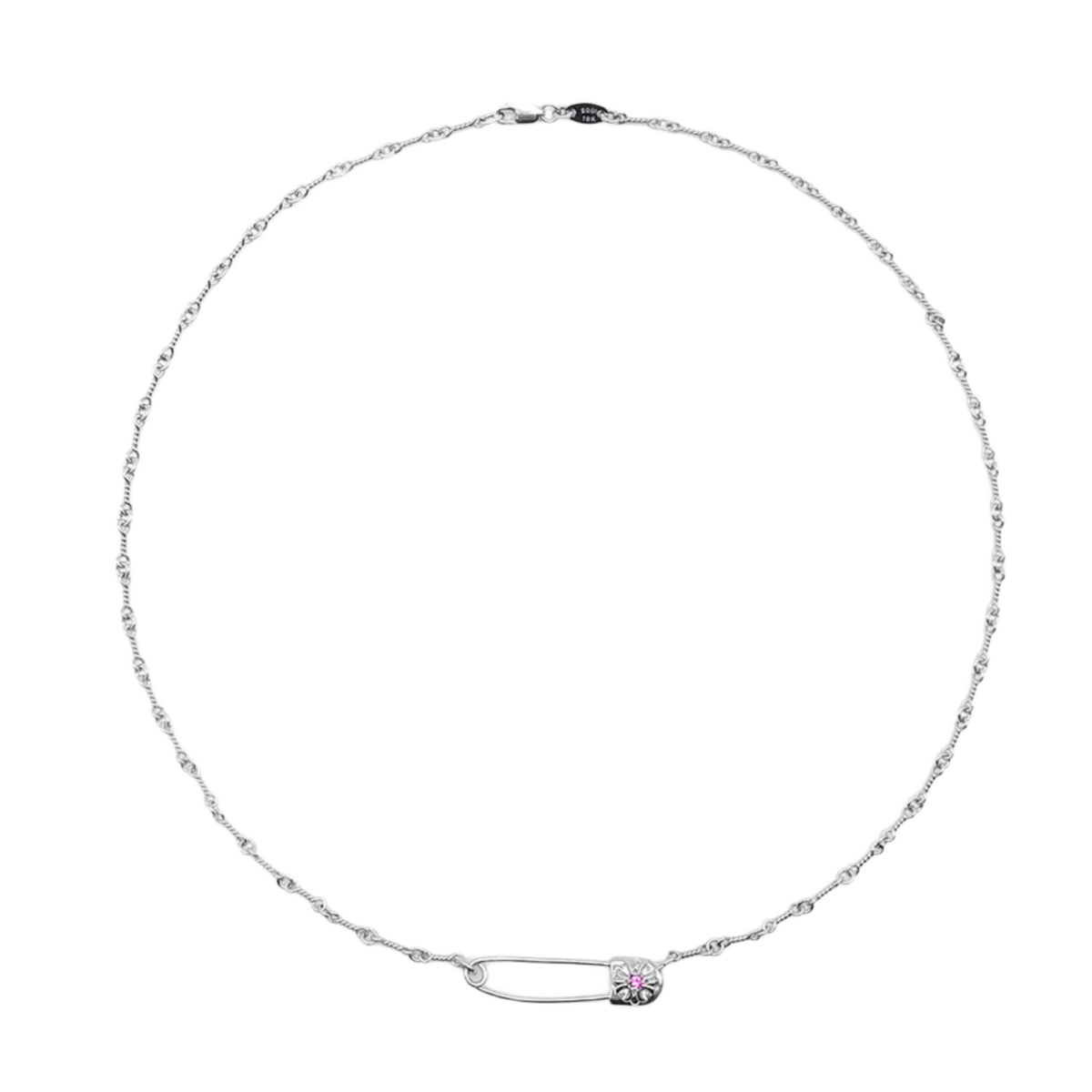 Chrome Hearts 'Pink Sapphire' 18k White Gold Twist Paper Clip Necklace