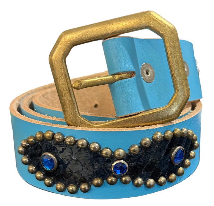 Studded 'Navy Scale/ Blue Gem Sun' Baby Blue Belt