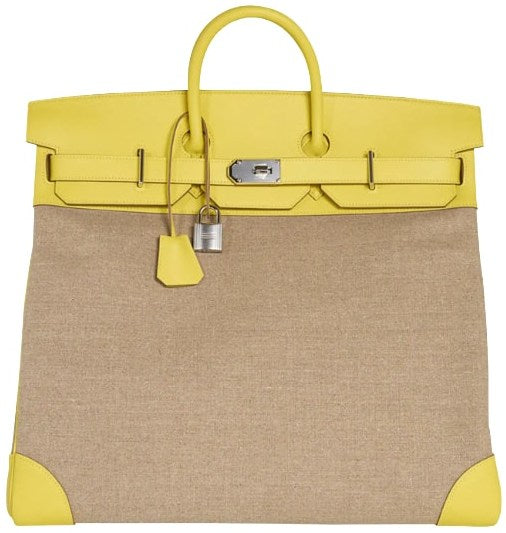 Hermes 'Lime' Evercolor and Ficelle Toile Palladium Hardware Hac 50 Birkin Bag