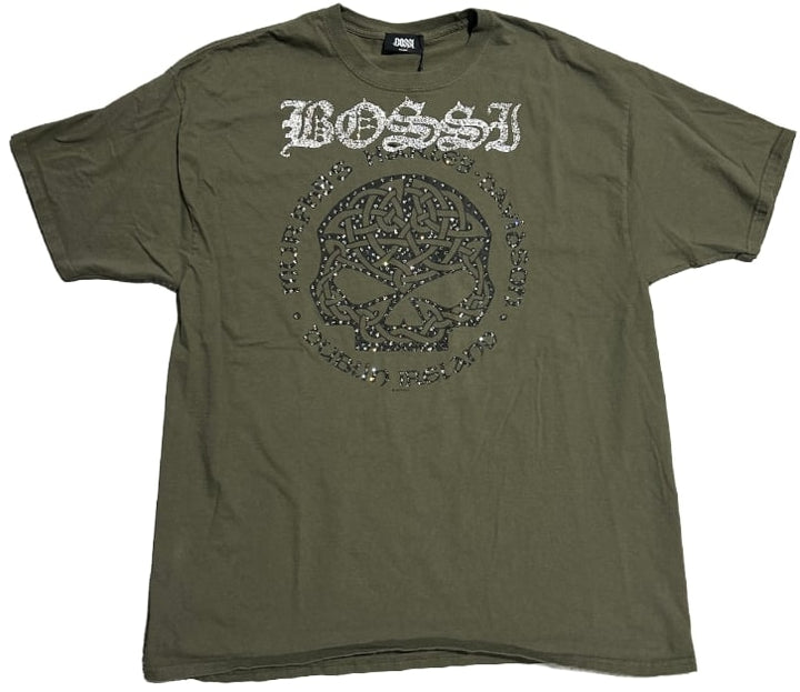 Bossi 'Dublin Skull' Olive Green Rhinestone Vintage Tee