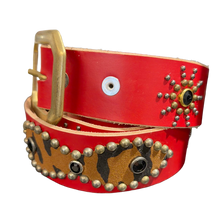 Studded 'Cheetah Leather/Sun Gem' Red Belt