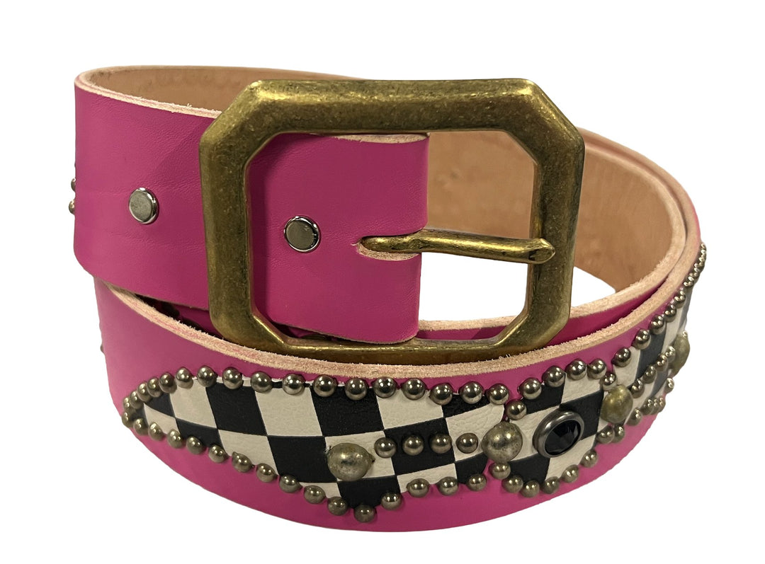 Studded 'Checkered' Pink Belt