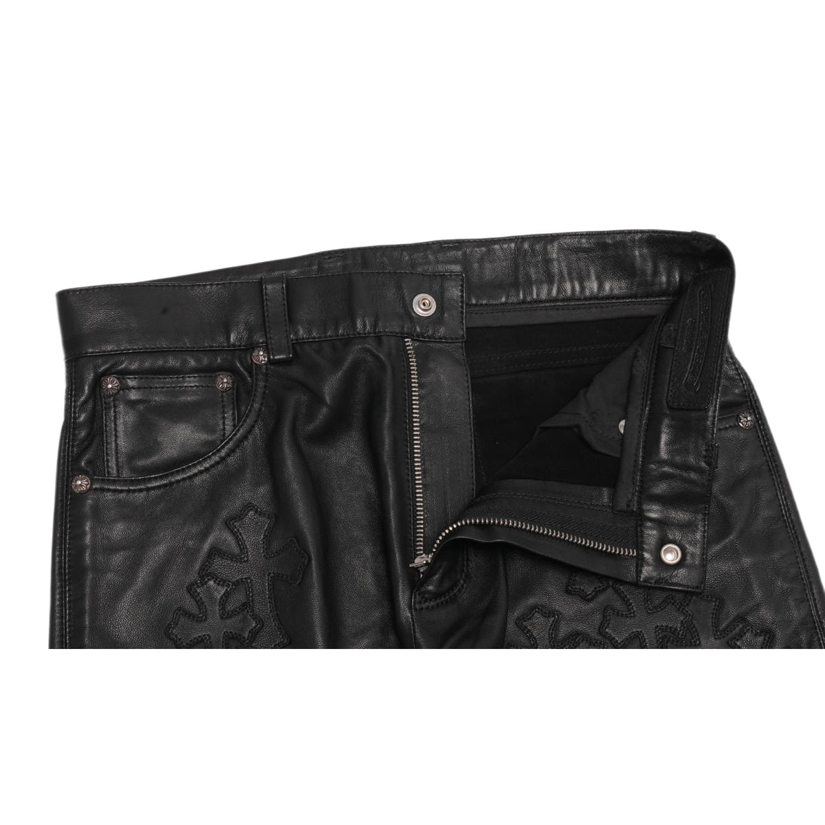 Chrome Hearts Kids 'Black' Leather Cross Patch Pants