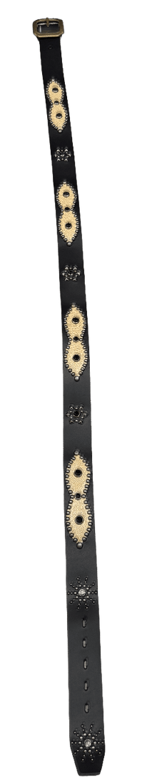 Studded 'Tan Snakeskin/ Sun Gem' Black Belt