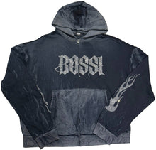 Bossi 'Silver Flame' Washed Black Rhinestone Zip-Up