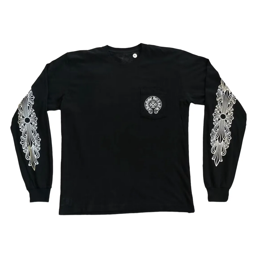 Chrome Hearts 'Black' Horseshoe Pocket Logo Floral Longsleeve Tee