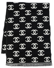 Chanel CC Logo Black/White Wool Reversible Scarf
