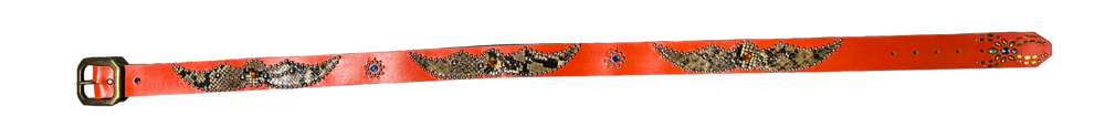 Studded 'Brown Black Snakeskin Spider Gem' Orange Belt