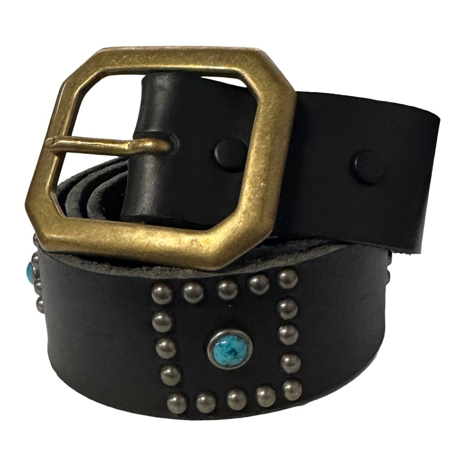 Studded 'Turquoise Flower' Black Belt
