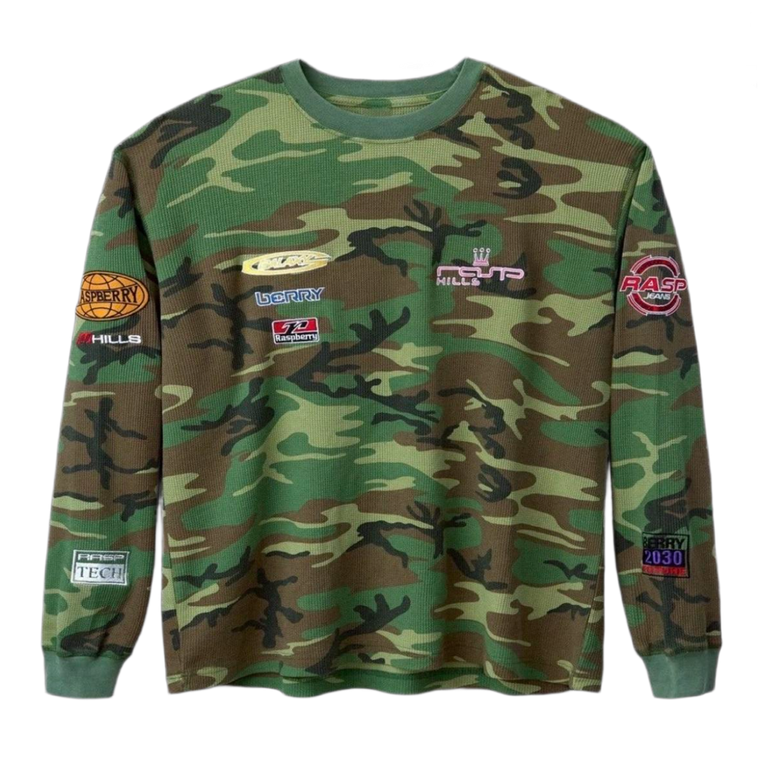 Gold+Vintage Gallery Raspberry Hills 'Green' D Bacon Camo Thermal Longsleeve