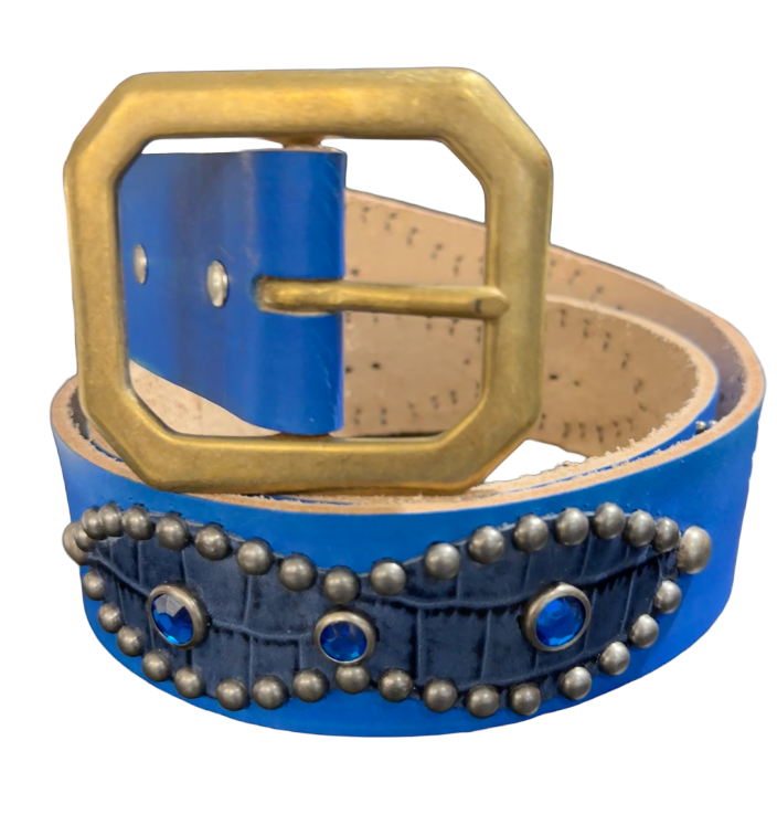 Studded 'Blue Snakeskin Sun Gem ' Blue Belt
