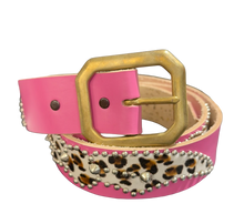 Studded 'White Leopard Hair Spider Gem' Pink Belt
