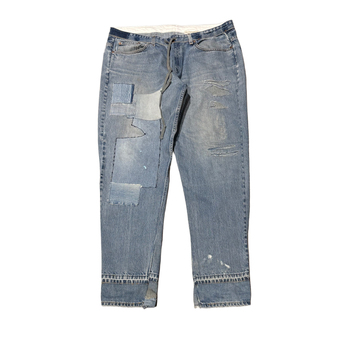 Greg Lauren 'Blue' Distressed Patchwork Jeans