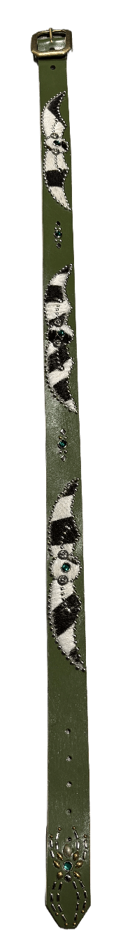 Studded 'Zebra Hair' Spider Gem Olive Leather  Belt