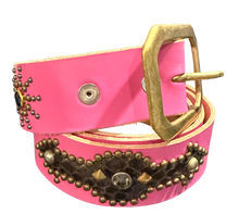 Studded 'Brown Snakeskin/ Sun Gem' Pink Belt