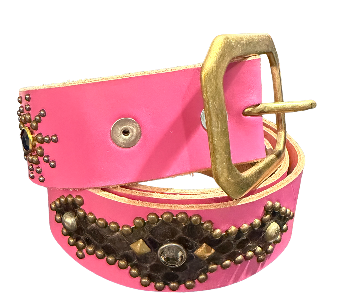 Studded 'Brown Snakeskin/ Sun Gem' Pink Belt